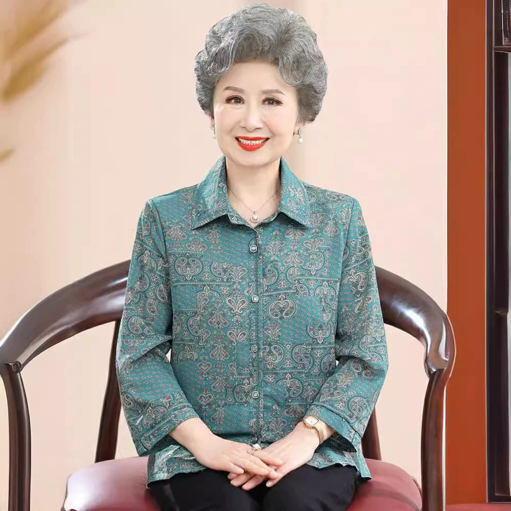 Пожилая одежда бабуля летняя рубашка мода пожилая женщина лето 80-летний кардиган футболка тонкий топ