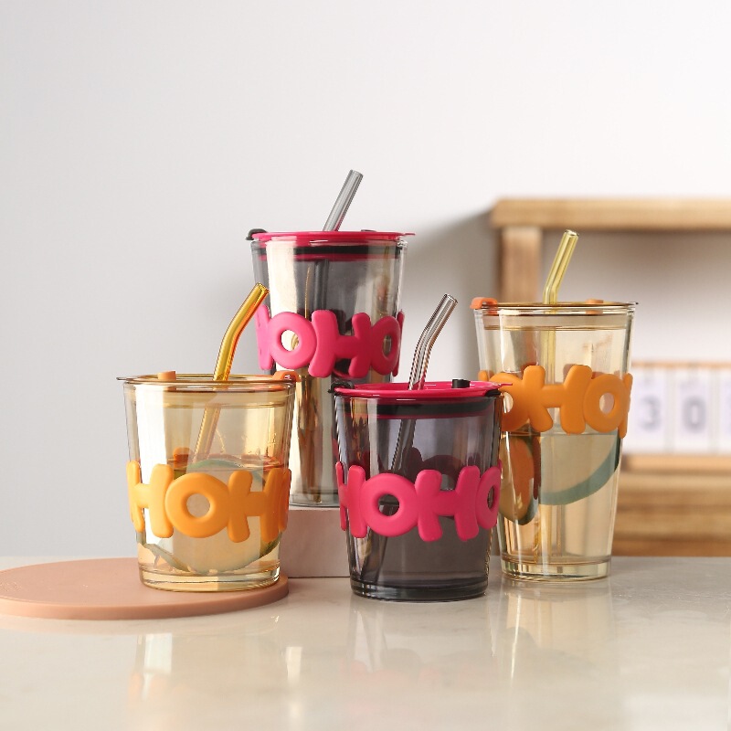 Glass Cup for Women, Summer, with Straw, Wholesale, High Temperature Resistant, Ins Style, Creative, High Aesthetic Value, Letter Design, Souvenir Water Cup Glass Cup for Women, Summer, with Straw, Wholesale, High Temperature Resistant, Ins Style, Creative, High Aesthetic Value, Letter Design, Souvenir Water Cup
