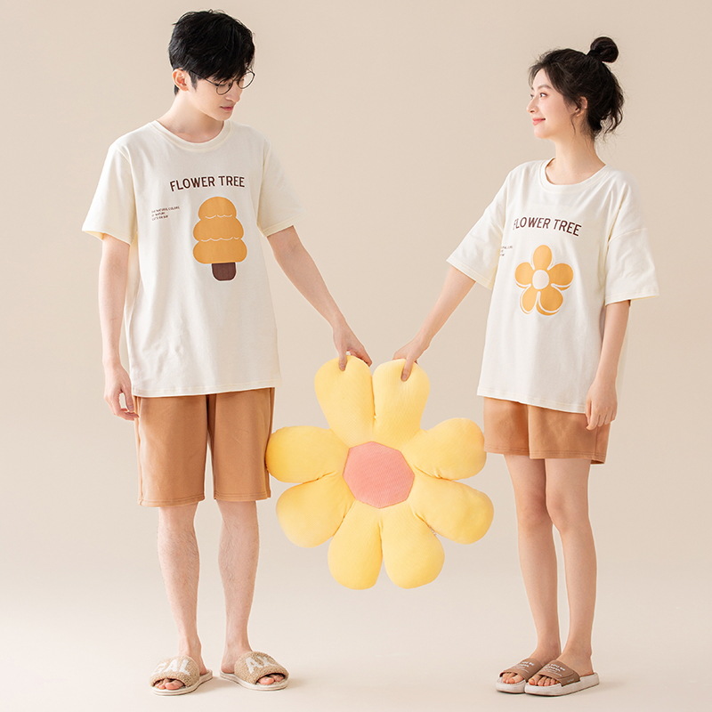 Pijamas de pareja de verano, algodón puro, estilo veraniego para hombre y mujer, novedad de verano 2025, conjunto de ropa de casa de manga corta con dibujos animados