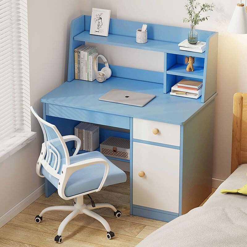 Student Home Desk with Integrated Bookshelf, Solid Wood Eco-Friendly Desk and Chair Set for Small Bedrooms, Writing Desk, Computer Desk