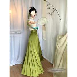 改良宋制汉服女长干寺古风日常古装清雅绿色仙气民族风百迭裙套装