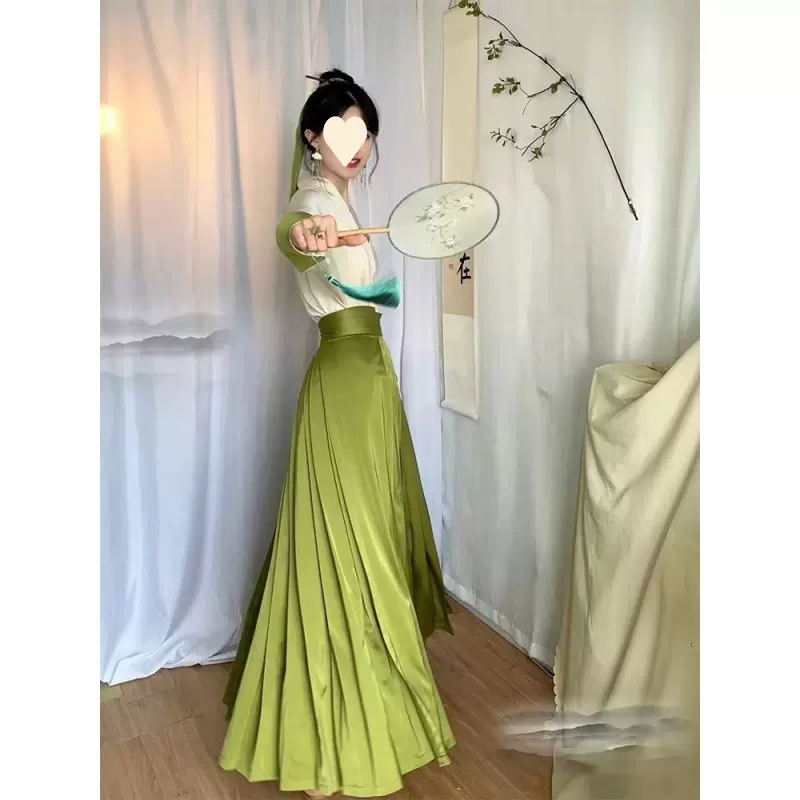 改良宋制汉服女长干寺古风日常古装清雅绿色仙气民族风百迭裙套装
