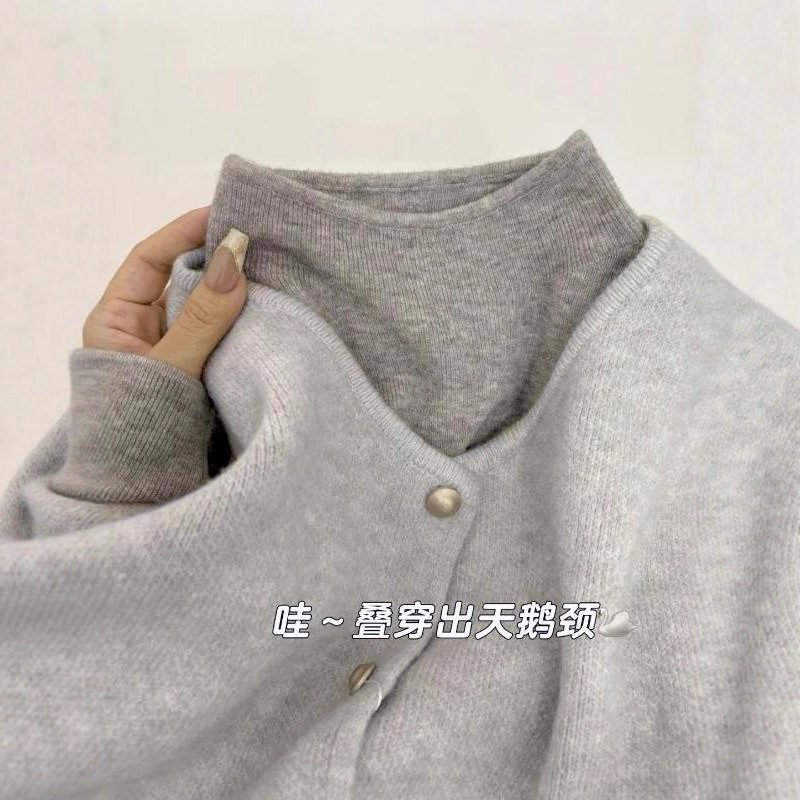 Clearance Sale at the Mall ~ Gray Stand Collar Sweater for Women, Soft and Cozy Half-High Neck Knit Layering Base Shirt