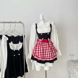 Q精品小众甜美少女 制服诱惑秋季甜美女仆风日系收腰显瘦连衣裙