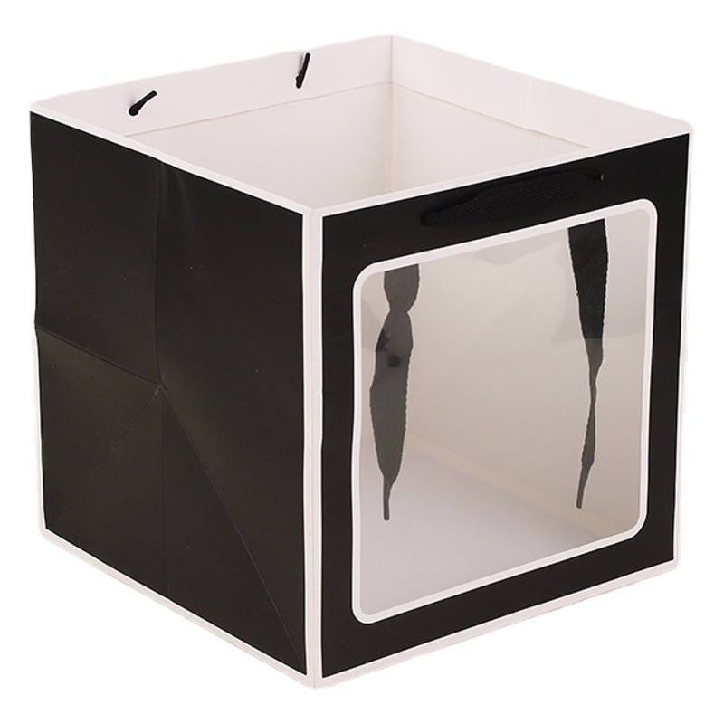 Bolsa de embalaje cuadrada engrosada flores boda bolsa de regalo de fondo ancho ventana transparente bolsa de regalo portátil bolsa de papel al por mayor