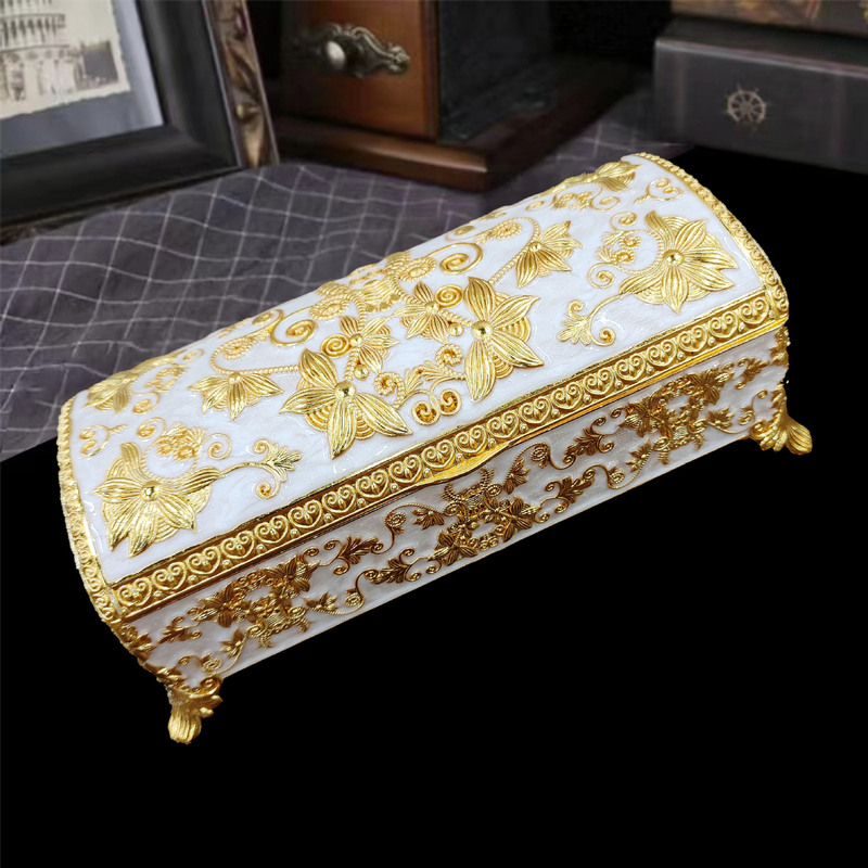 Cross-Border European-Style Vintage Jewelry Box Home Iron Art Ornaments Metal Enamel Creative Ring Necklace Earrings
