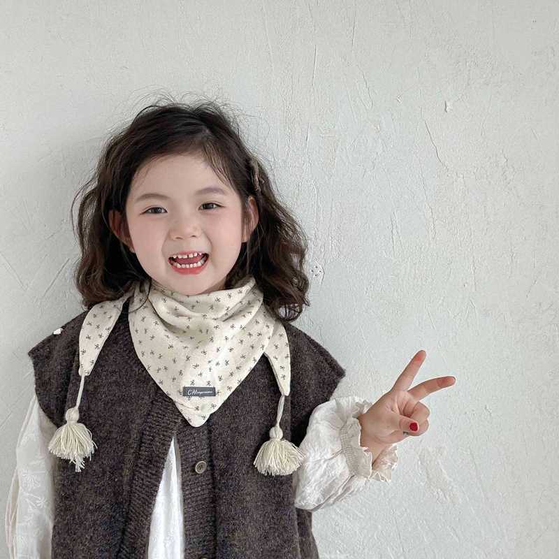 儿童纯棉秋冬季薄款保暖三角巾女孩韩版防风围脖女童脖套碎花围巾|undefined