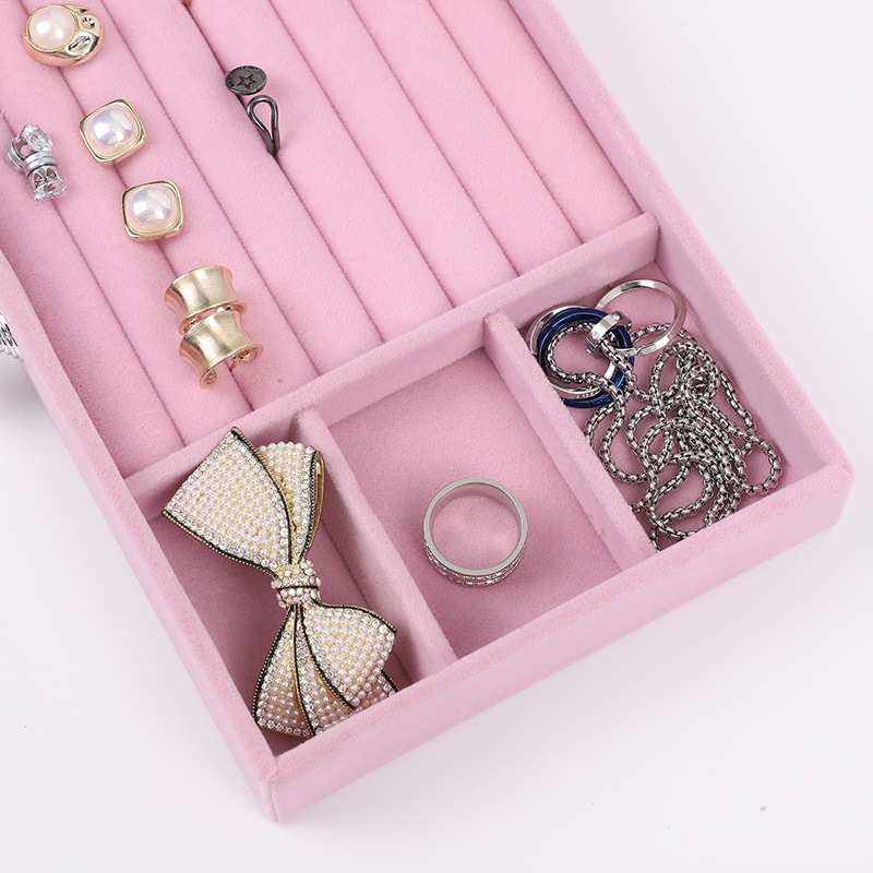 Joyero de acrílico con almacenamiento de tres niveles tipo cajón para anillos, accesorios para el cabello, pulseras y caja de terciopelo para guardar joyas.