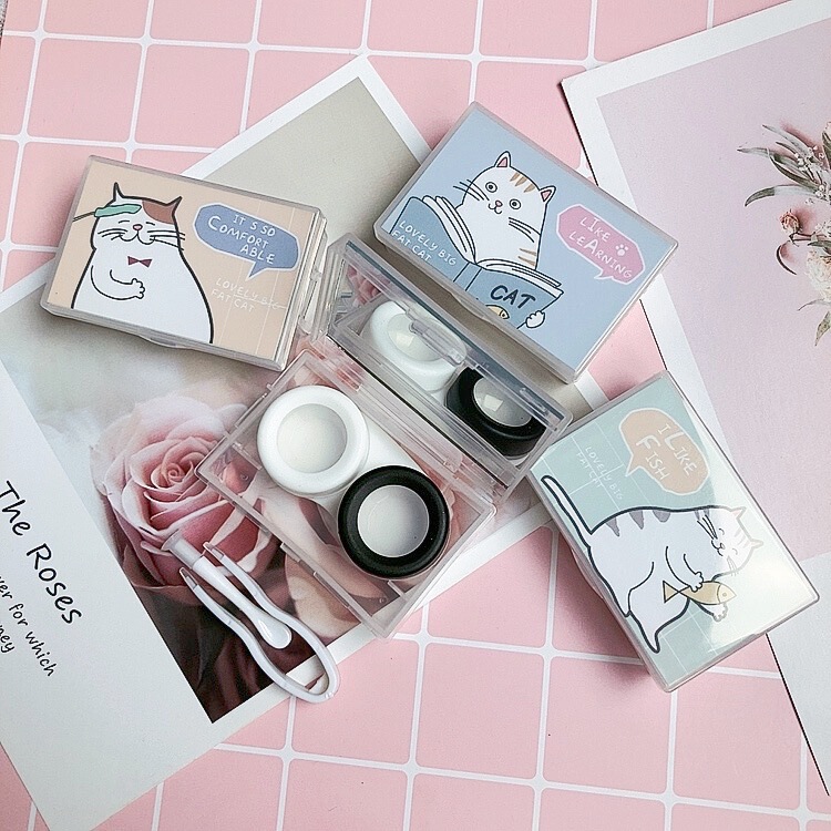 Spot Contact Lenses Case Cartoon Pattern Kitten Simple Portable Colorful Duplex Colored Contact Lens Storage Box