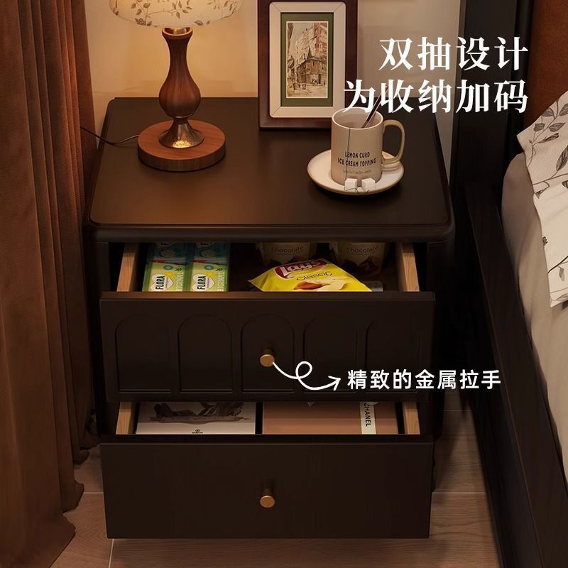 法式复古风床头柜简约中古实木床边柜卧室储物柜家用轻奢感收纳柜|undefined