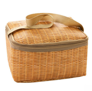 Export imitation rattan woven anti-vibration and heat preservation lunch bag outdoor picnic waterproof fresh-keeping lunch bag aluminum foil insulation bag 