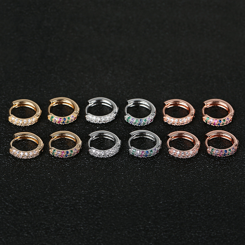 Brincos elegantes de alta qualidade, campeões de venda na Europa e nos Estados Unidos, brincos de pressão geométricos coloridos com microzircônias incrustadas._voghion.com