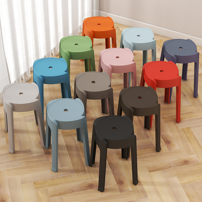 Nordic Round Plastic Thickened Adult Stool Windmill Bench Folding Table Bench Home Chair Backup Stool High Stool