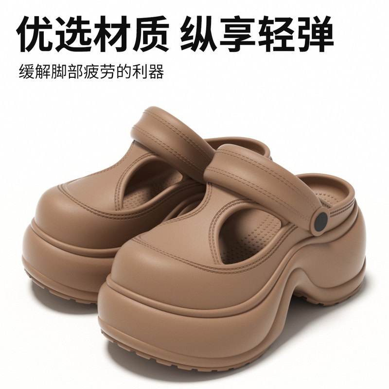 Mary Jane Clogs for Women 2026 New Model Home Non-Slip Outdoor Thick-Soled Height-Increasing Sandals for Summer