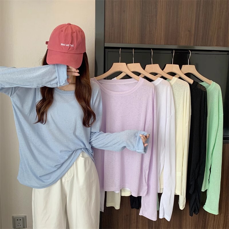 Plus-Size Sun Protection Versatile Korean-Style Loose Long-Sleeve Blouse for Women, Lazy Style, Thin Summer Ice Silk Sun Protection
