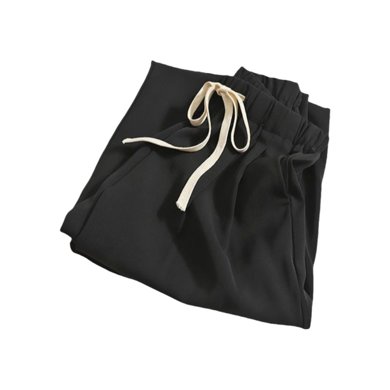 Ins Hong Kong estilo de verano coreano cintura alta cuerda de dibujo colgante sensación casual cintura elástica pantalones de mujer pantalones rectos pantalones de mujer image 5