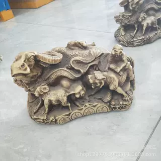 仿玉树脂十二生肖牛摆件出售 仿古做旧牛工艺品 可适合电商直播