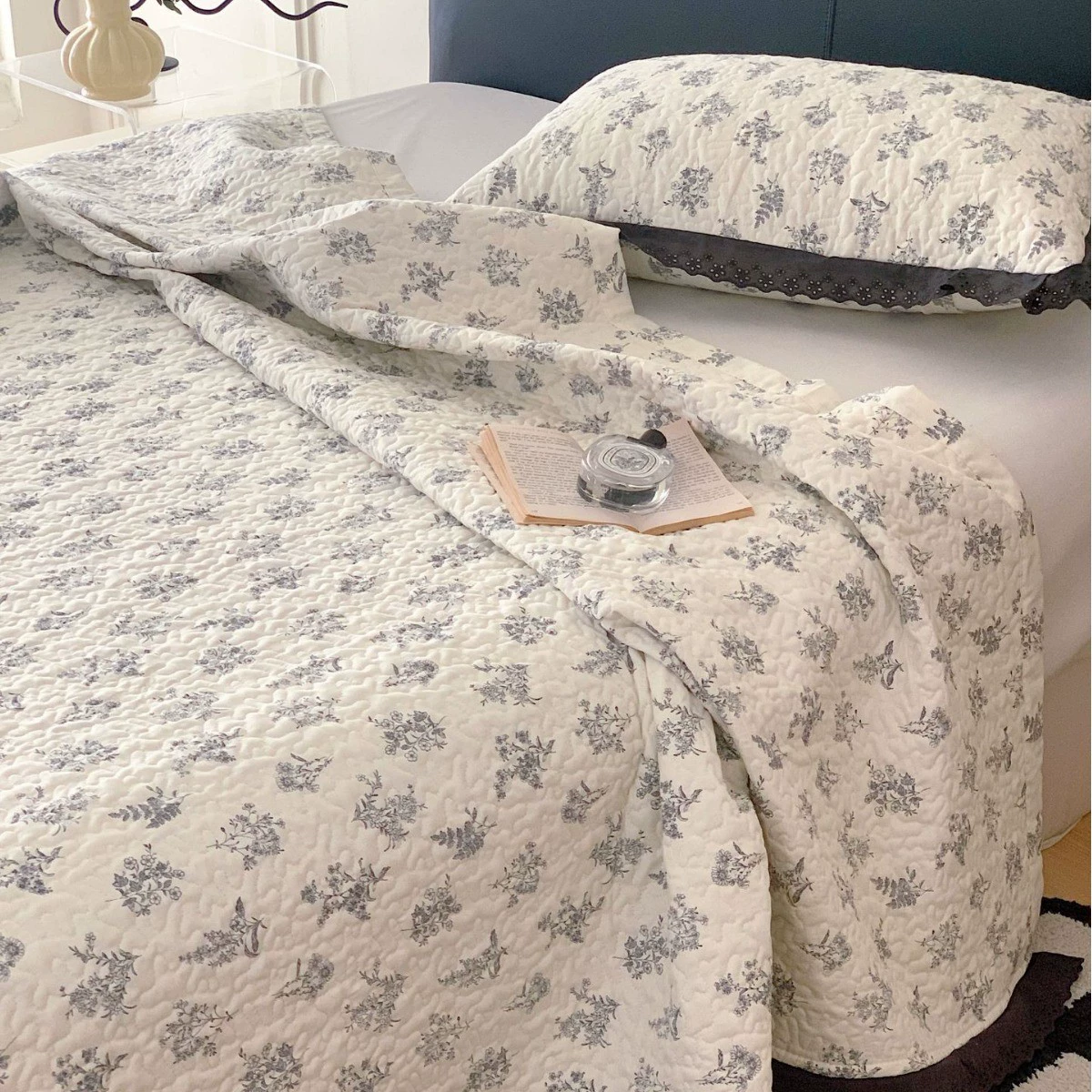 Корейский стиль, полностью хлопковое стеганое кружевное покрывало, комплект из трех предметов, французское кружево, цветочное стеганое утолщенное двуспальное покрывало, можно стирать