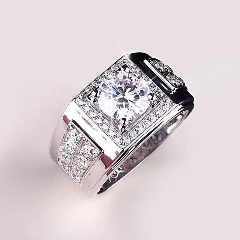 Fashionable and elegant square round diamond men's ring online popular men's ring group inlaid star Trendy wedding ring