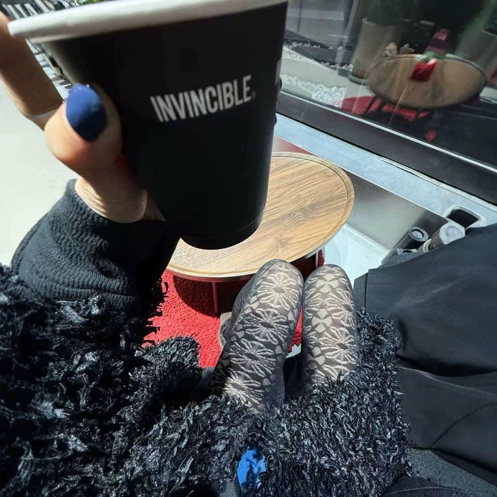 加长款 朋克暗黑克罗镂空十字架网格黑色满印连裤袜丝袜 网红同款