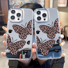 跨境爆款复古豹纹蝴蝶镜iphone13面手机壳苹果17promax高级16镜子
