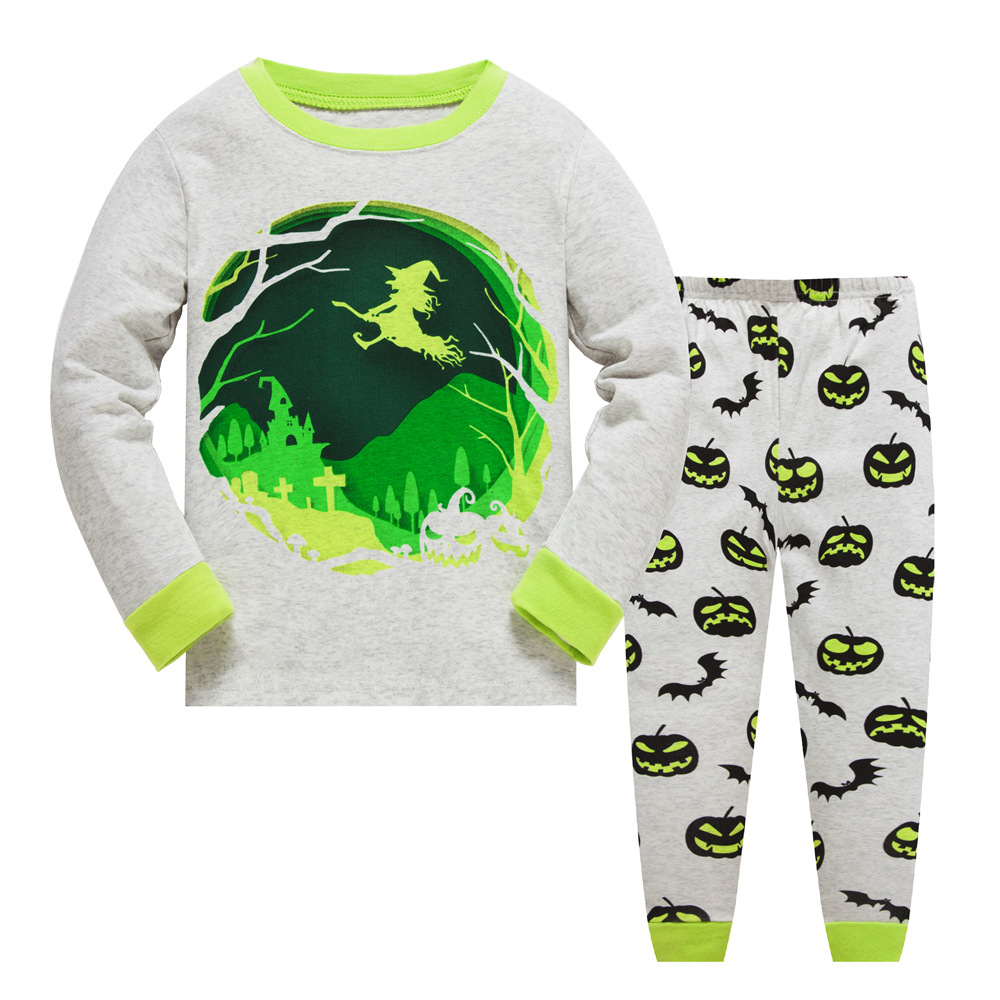 Pijamas luminosos de Halloween de estilo europeo y americano Comercio exterior Otoño e Invierno ropa interior fluorescente para niños traje de homewear para niños