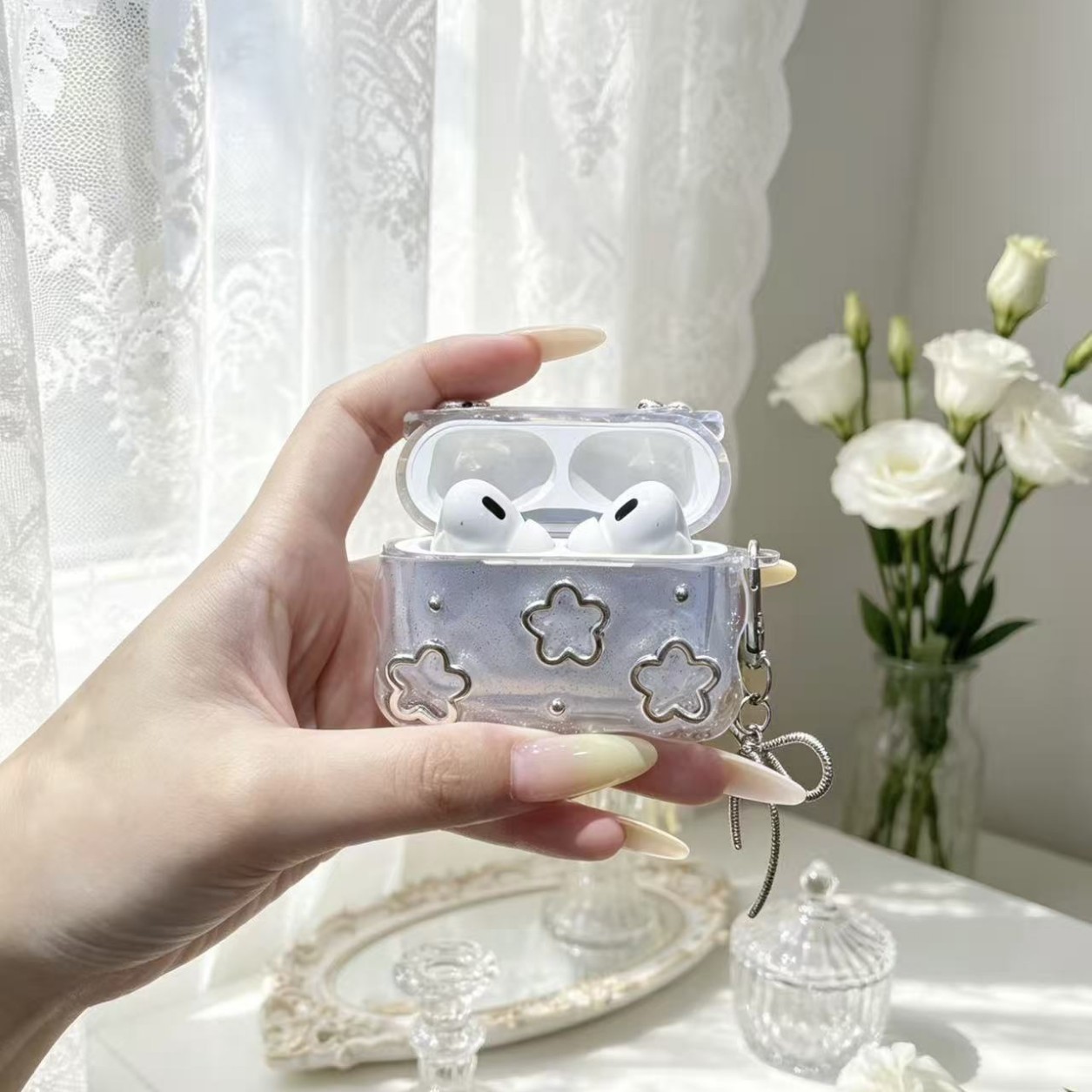 Aplicable para Apple Bluetooth auriculares cubierta hueco flor goteo de goma Airpods4 cubierta ondulada cubierta de auriculares pro3
