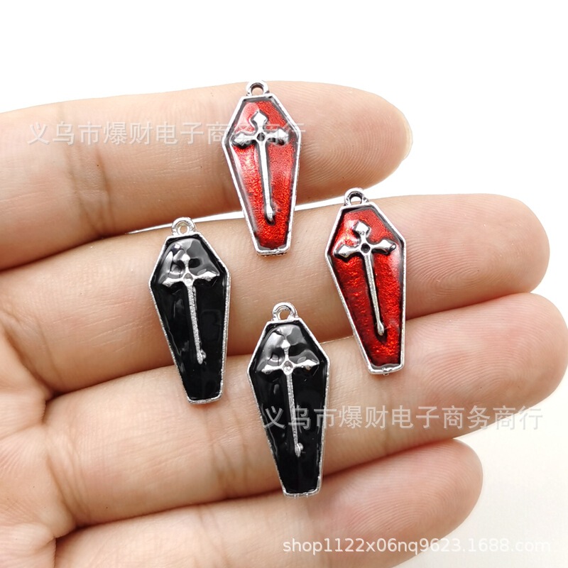 European and American Cross-border Halloween Personality Retro Cross Coffin Oil Drop Pendant DIY Earrings Necklace Accessories