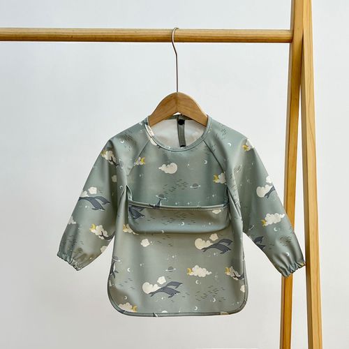 Baby back-dressing long-sleeved waterproof children's coveralls new baby eating clothes anti-dirty and stowable large pocket apron