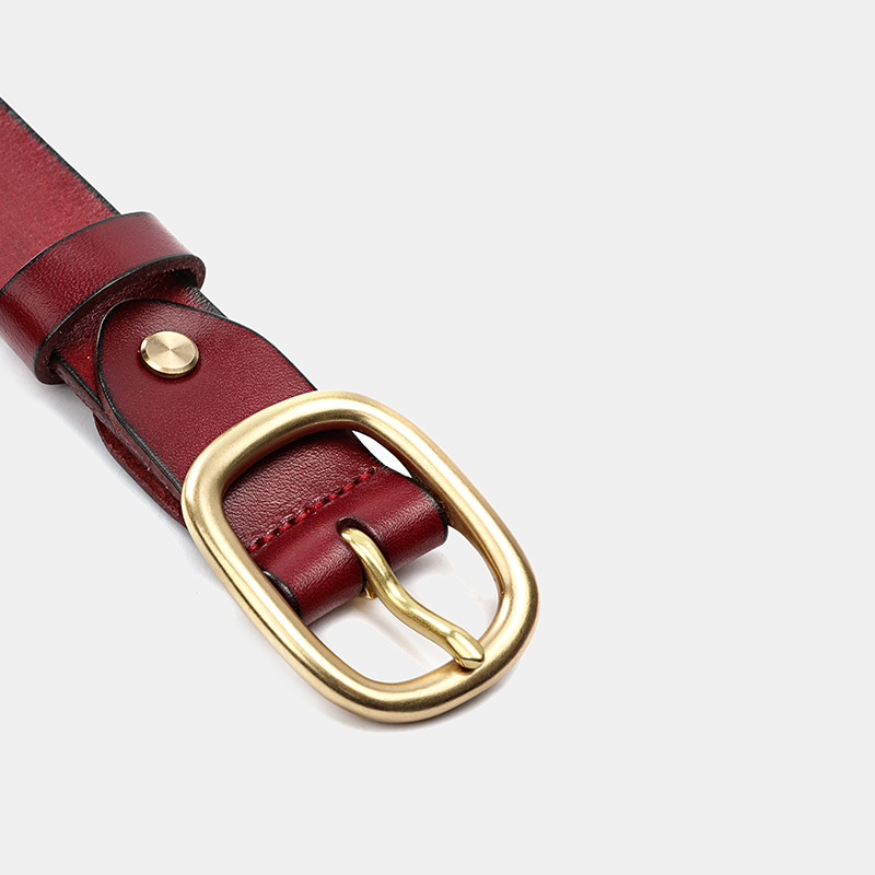 Zhuanshan Women's Leather Belt 3.0cm Width Rectangular Copper Buckle Casual Pure Cowhide Handmade Vintage Waist Belt 61005 - Thumbnail 3