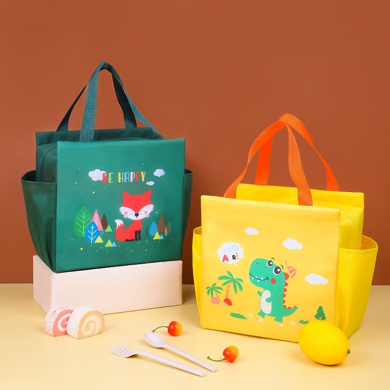 Bolsa de aislamiento térmico portátil de doble bolsillo de dibujos animados bolsas de almuerzo gruesas de aluminio bolsas de almuerzo para llevar al trabajo y la escuela bolsas de almuerzo bolsas de hielo transfronterizas
