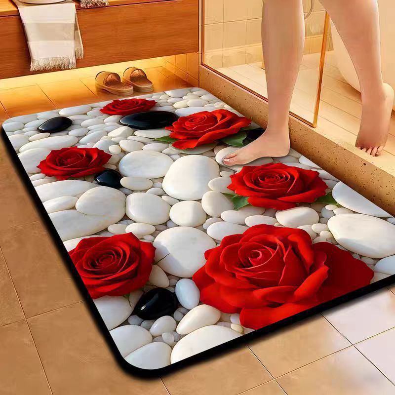 Luxury Floral Diatomite Floor Mat for Shower Room, Antibacterial, Easy to Clean, Water Absorbent, Non-Slip, Mold-Resistant Bathroom Mat Luxury Floral Diatomite Floor Mat for Shower Room, Antibacterial, Easy to Clean, Water Absorbent, Non-Slip, Mold-Resistant Bathroom Mat