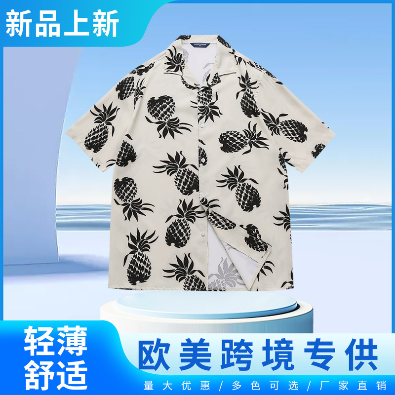 European and American cross-border dedicated Hawaiian beach shirt men's loose casual men's cardigan printed short sleeve coat men