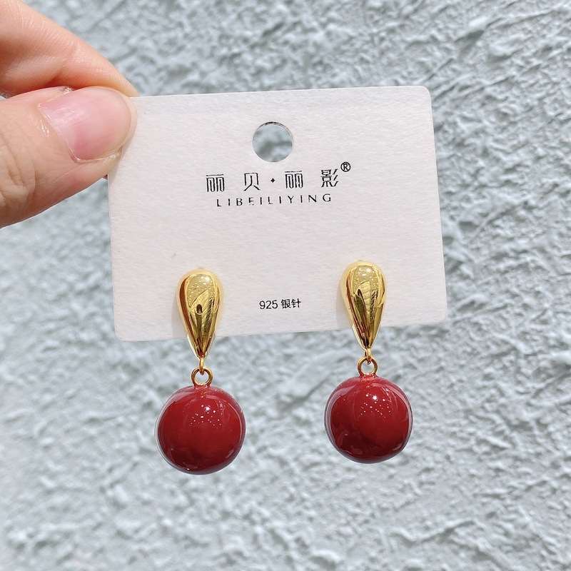 丽银/丽贝丽影红色系列耳饰复古时尚百搭氛围感滴油轻奢耳环预售|undefined
