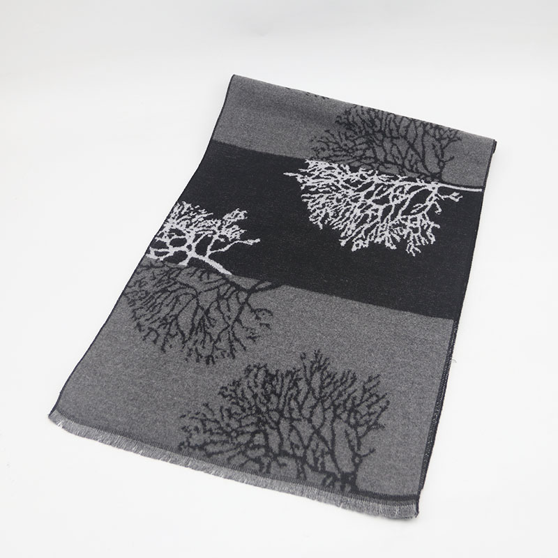 Cachecol de jacquard xadrez com franjas para homem_voghion.com