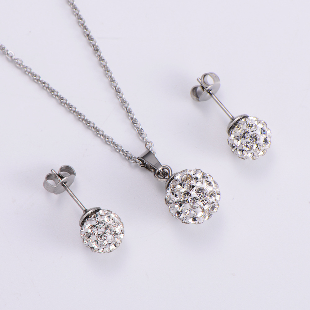 Ensemble De Boucles D&#39;oreilles Collier De Mode Collier Pendentif Boule De Diamant Simple Simple display picture 1