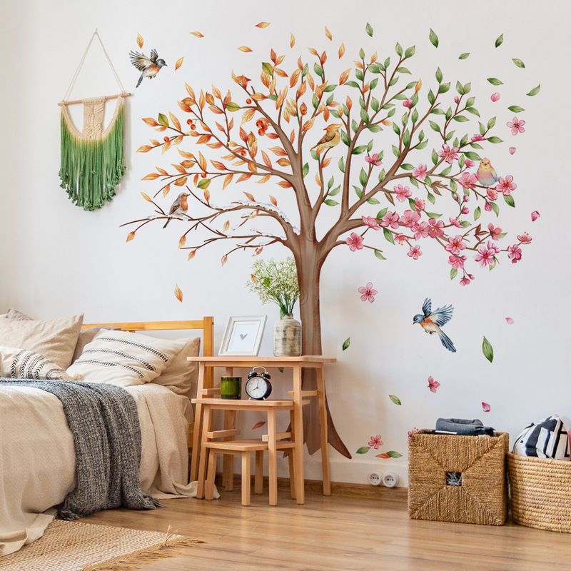 A variety of cartoon hand-painted spring, summer, autumn and winter four seasons tree leaves living room children's room home background decoration wall stickers A variety of cartoon hand-painted spring, summer, autumn and winter four seasons tree leaves living room children's room home background decoration wall stickers