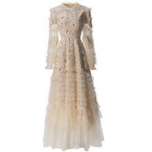 佳妮重工亮片钉珠层层荷叶边蓬蓬蛋糕礼服公主连衣裙欧美女冬2025