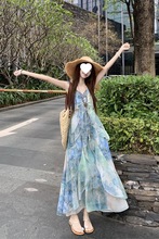 复古时尚气质连衣裙新款宽松时尚印花过膝长裙女装小众小清新直销