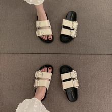 小众高级感拖鞋女款夏天外穿平底一字拖复古法式小凉拖沙滩罗马鞋
