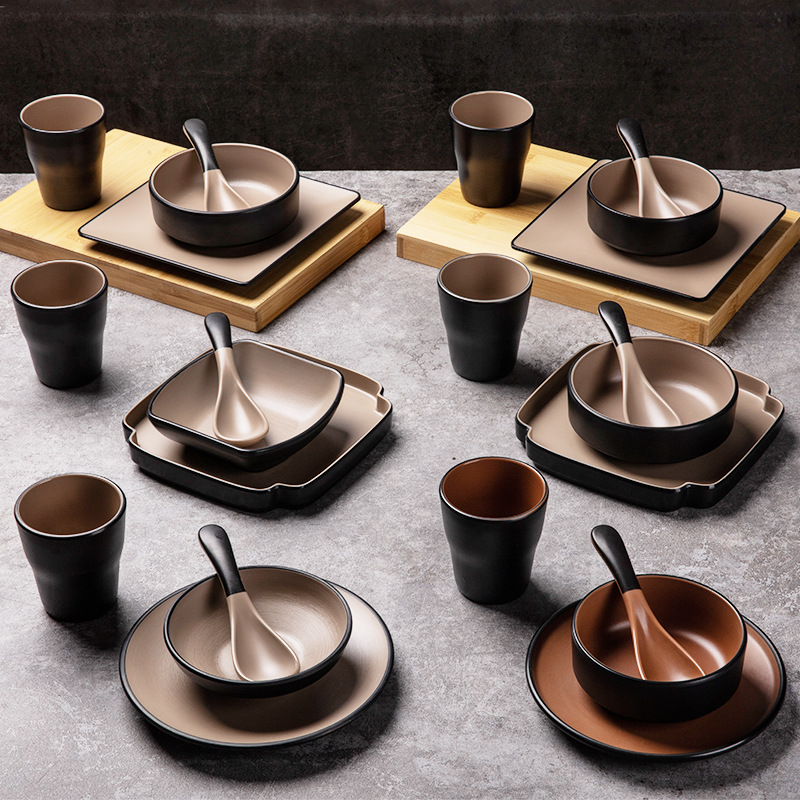 中高檔密胺商用餐具擺台四件套酒店飯店餐廳仿瓷碗碟杯勺組合套裝