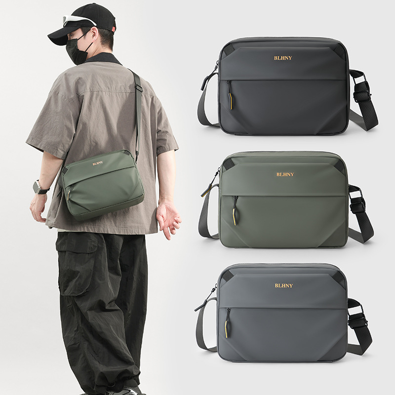 Men's Solid Color Crossbody Bag 2026 New Casual Lightweight Large Capacity Shoulder Bag Trendy Water-Resistant Men's Bag Cross-Border