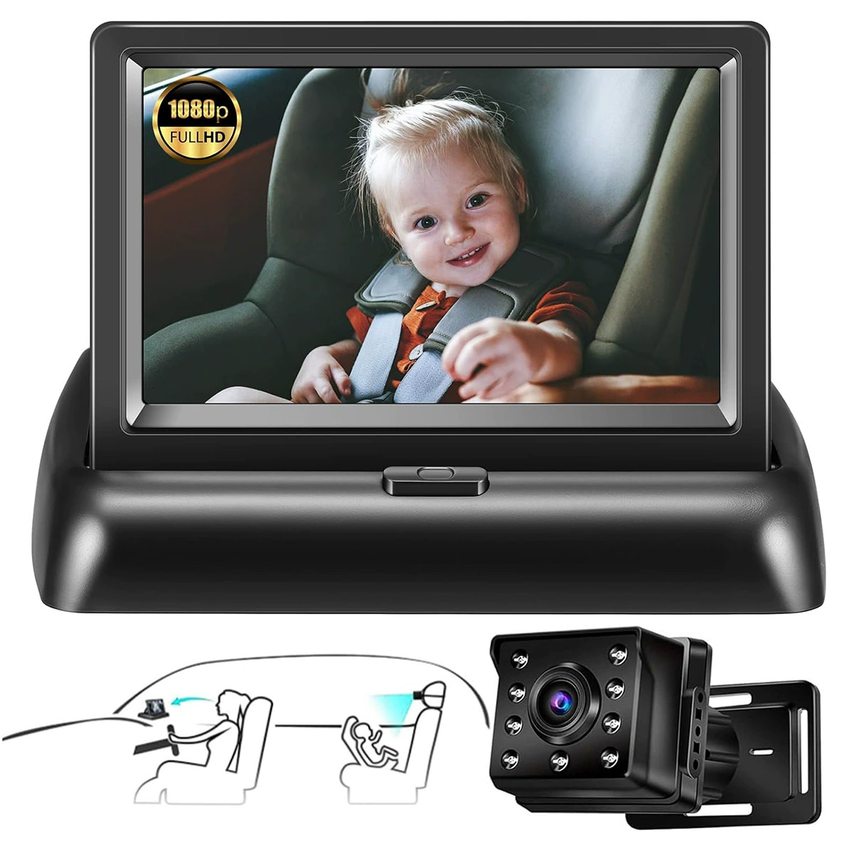 Трансграничная Горячая продажа автомобильного детского монитора заднего вида HD 1080P HD инфракрасная камера ночного видения 4,3 дюйма IPS