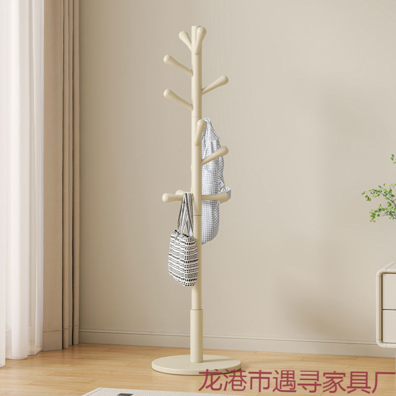Cream-Style Floor-Standing Coat Rack, Solid Wood Coat Rack, Simple Vertical Hanging Rack for Home Bedroom, Suitable for Hanging Bags and Clothes