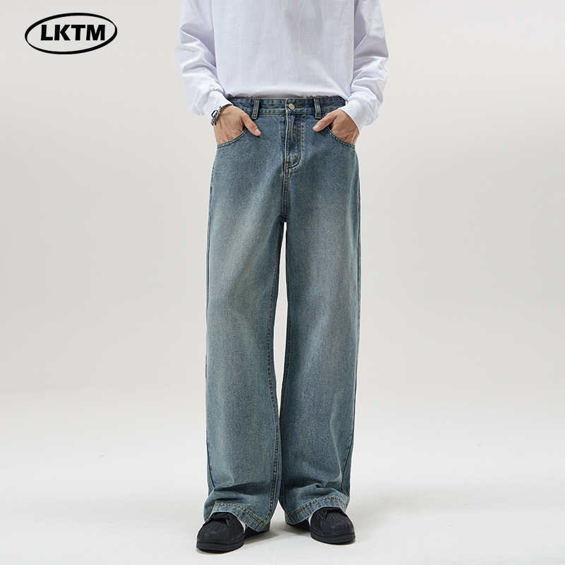 LKTM Men's# American Washed cleanfit Loose Jeans Men's Fashion Brand All-match Straight Type A Pants LKTM Men's# American Washed cleanfit Loose Jeans Men's Fashion Brand All-match Straight Type A Pants
