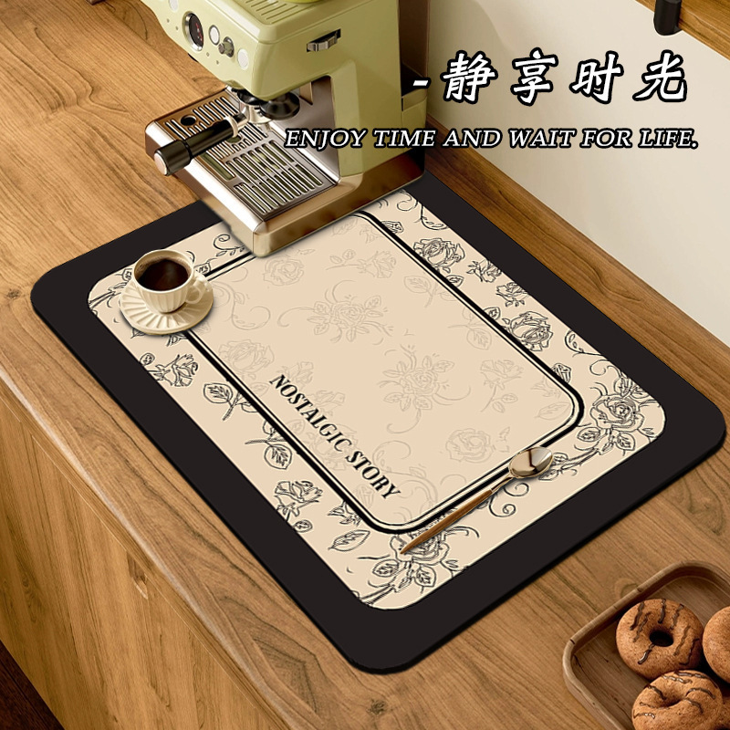 국경 간 가벼운 고급 두꺼운 커피 기계 매트 가정용 주방 조리대 흡수성 빠른 건조 배수 매트 고급 바닥 매트