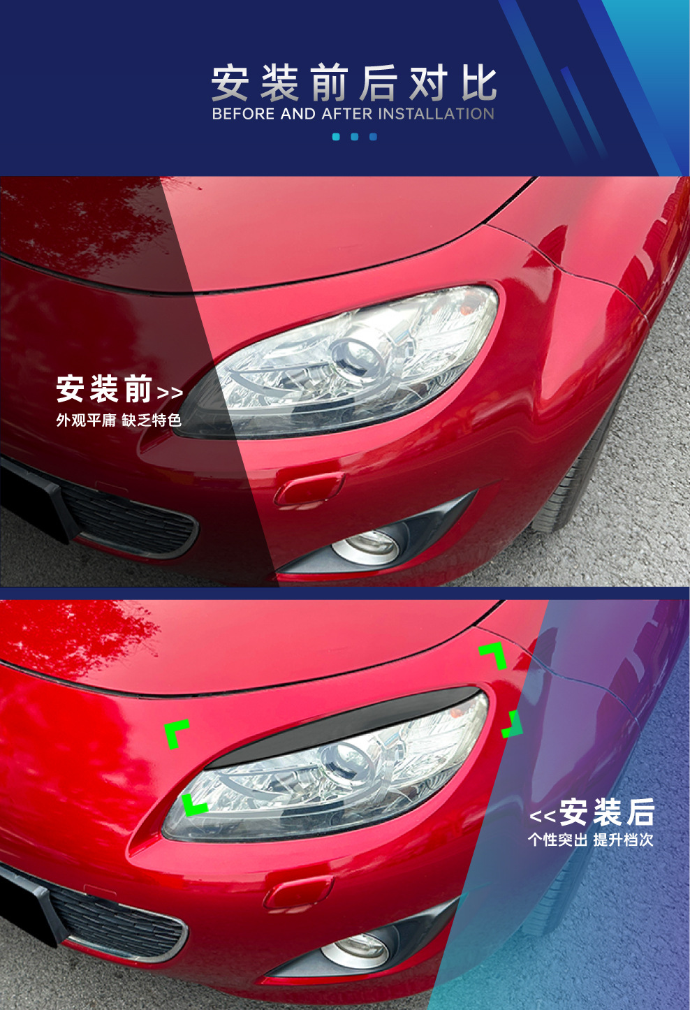 Suitable for Mazda MX-5 NC Miata 2009-2015, front headlight eyebrow trim, cross-border modification parts