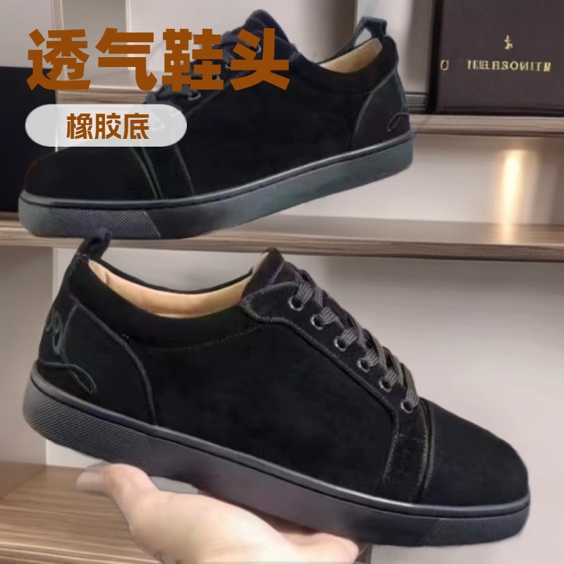 新しい 2025cl 電気刺繍紳士靴赤底靴黒刺繍ロートップレースアップカジュアルシューズ女性の靴カップルスポーツ|undefined