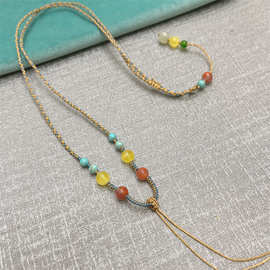 手工精编多宝吊坠绳毛衣链翡翠和田玉南红玛瑙项链挂脖绳新款