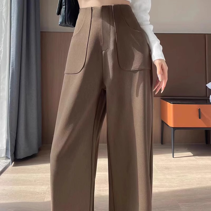 Pantalones de traje de alta sensación de primavera y otoño de 2024 nuevos pantalones de cintura alta y pierna ancha, pantalones casuales rectos de tope